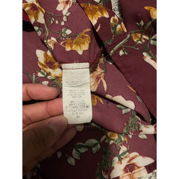 Vintage Womens Top Medium Maroon Floral Boned Off the Shoulder Cropped Romantic - Picture 3 of 7